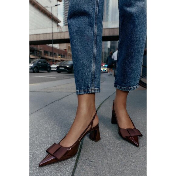 ZARA SLINGBACK HEELED SHOES WITH BOW - Picture 1 of 6